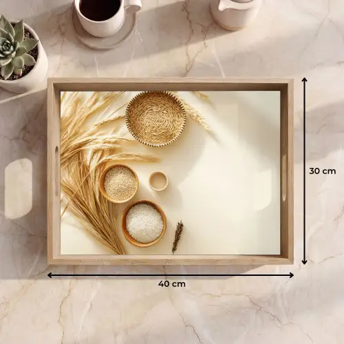 Granen - Hout - Kom - Beige Dienblad Rechthoek middel -USP_Formaat