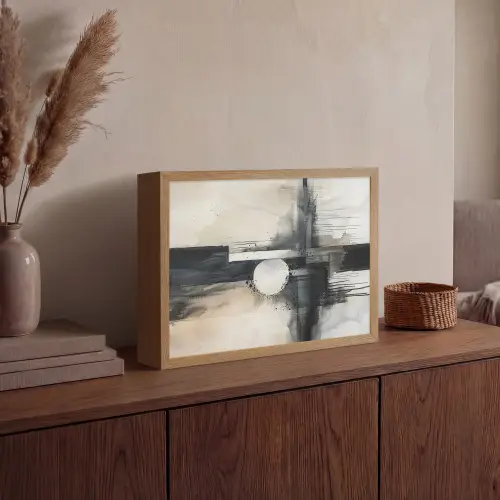 Abstract - Zwart wit - Verf - Modern Light Box met batterij (Wandlamp) middel -sfeer2