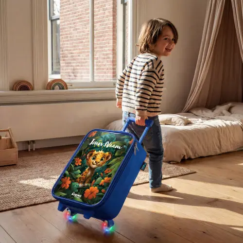 Liam luipaardje Kinderkoffer - Blauw klein -sfeer1