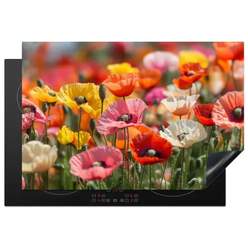 Bloemenveld - Klaprozen - Kleurrijk Inductie beschermer vinyl 3mm klein -3d