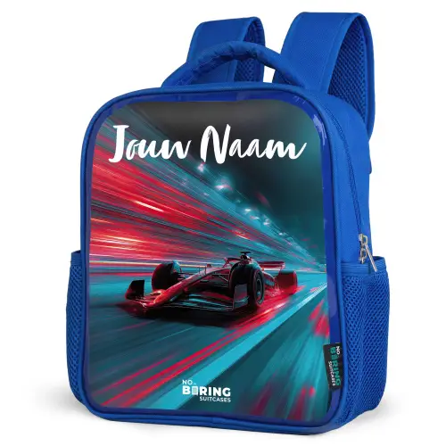 Formule 1 - Raceauto - Rood - Neonverlichting Kinderrugzak - Blauw middel -schuin