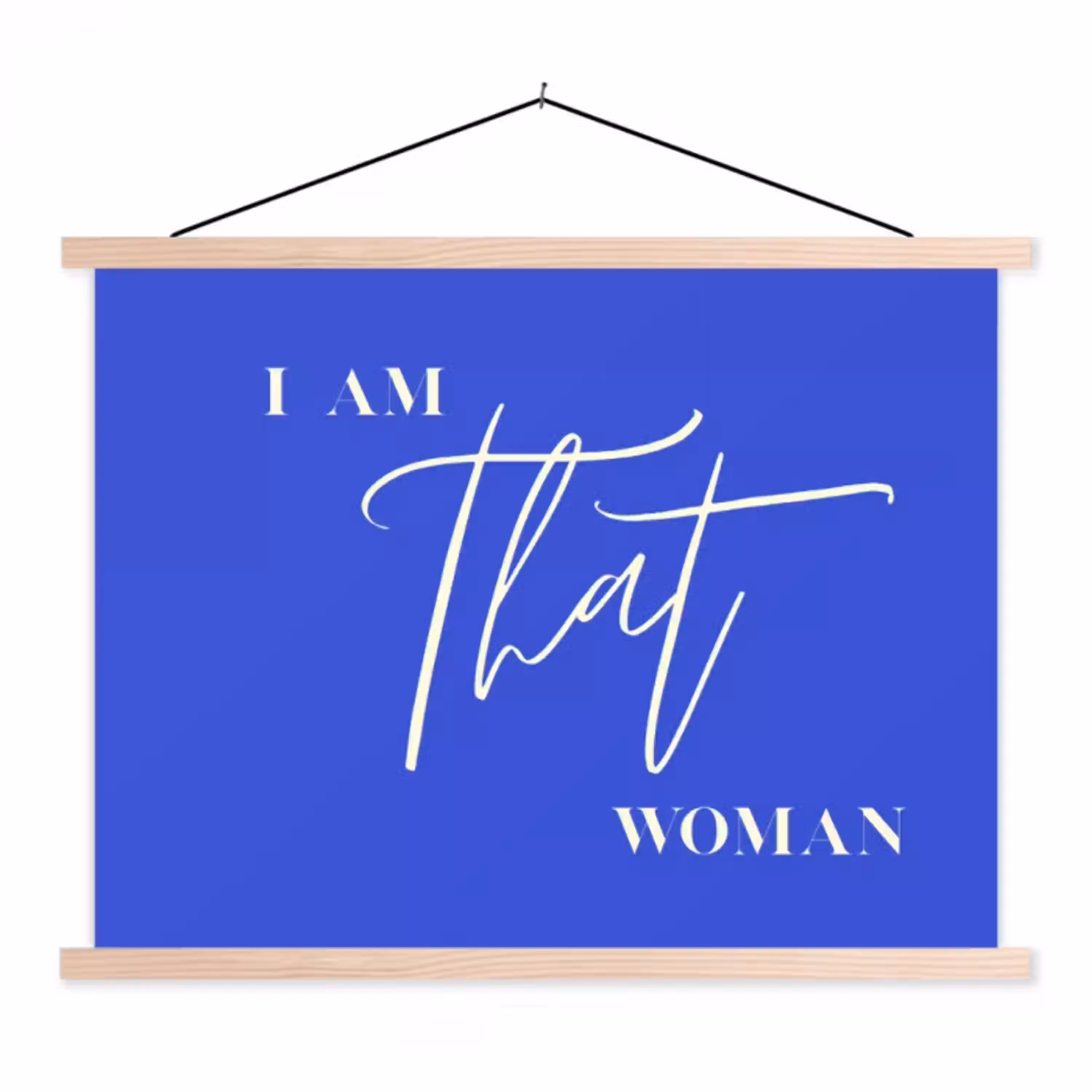 Blauw - I am that woman - Sierlijk - Minimalistisch textielposter latten blank klein -3d