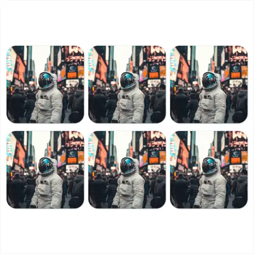 Stad - Mensen - Astronaut - Wit onderzetter kurk middel -3d