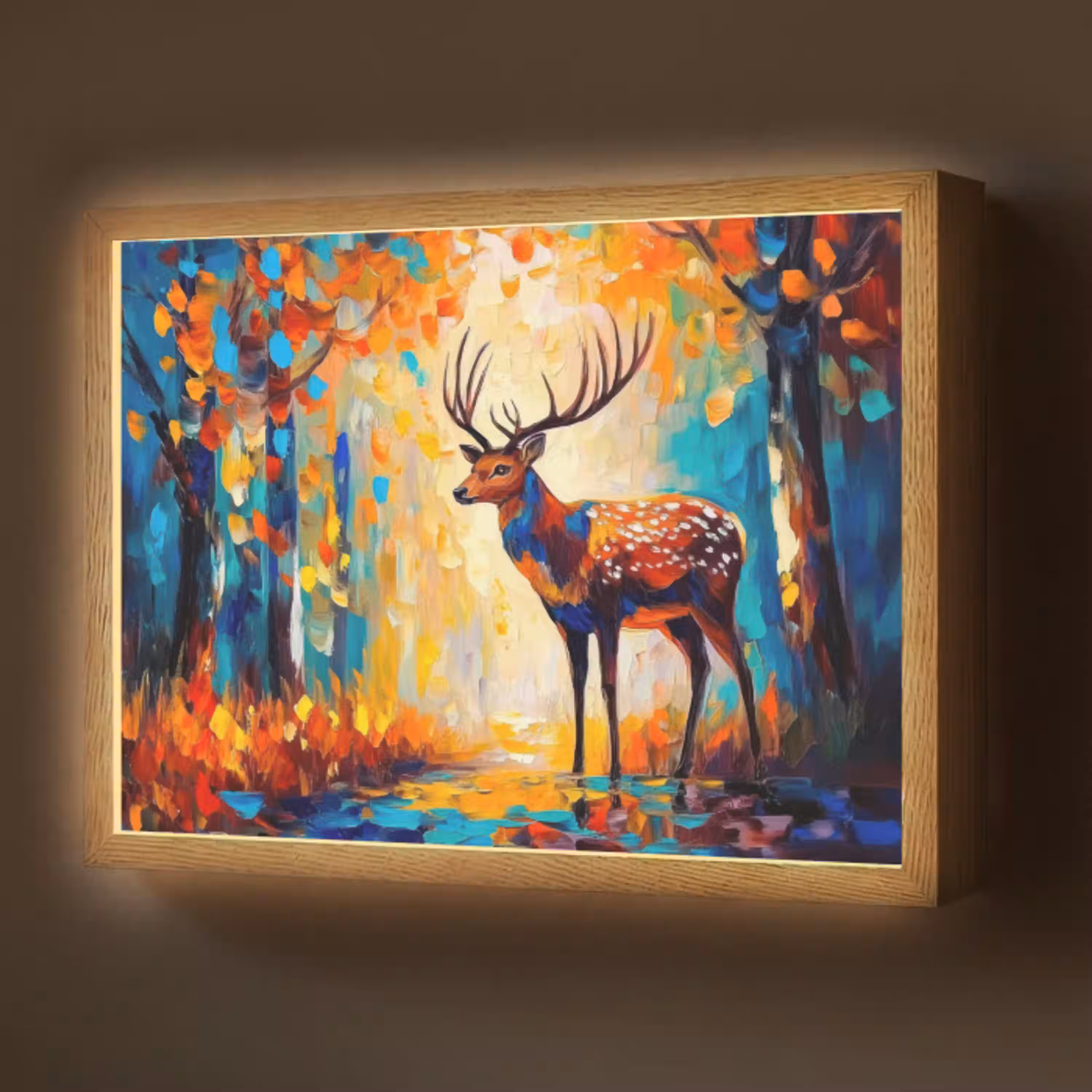 Hert - Bosdieren - Natuur - Kunst Light Box met batterij (Wandlamp) middel -z3d_website