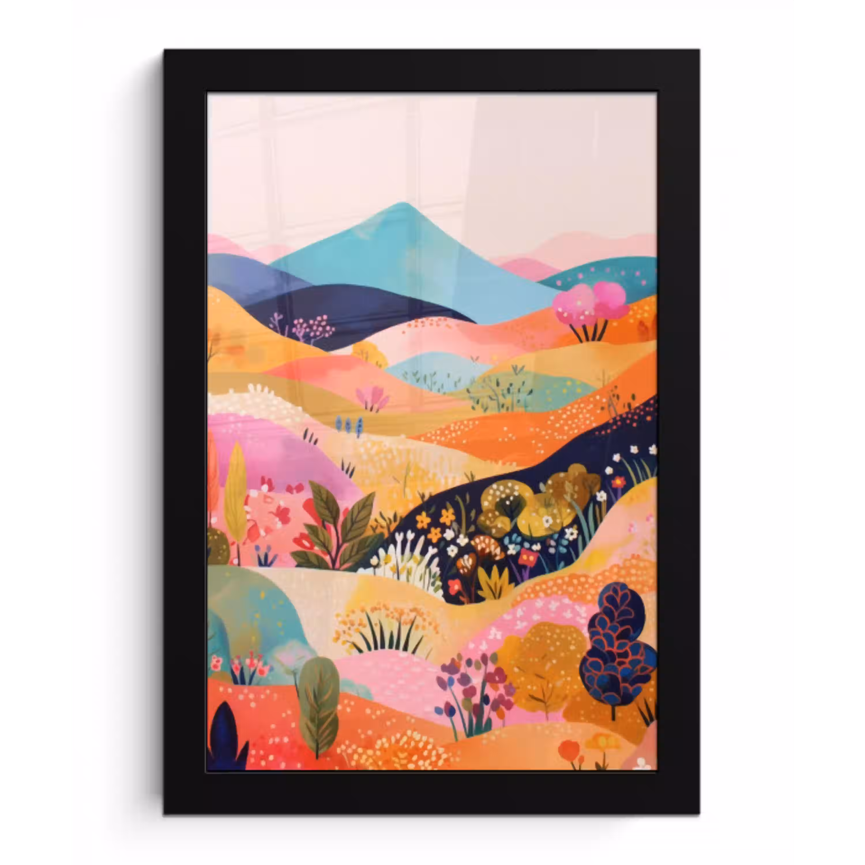 Golvende heuvels - Abstracte planten - Dromerig fotolijst zwart zonder passe partout klein -3d