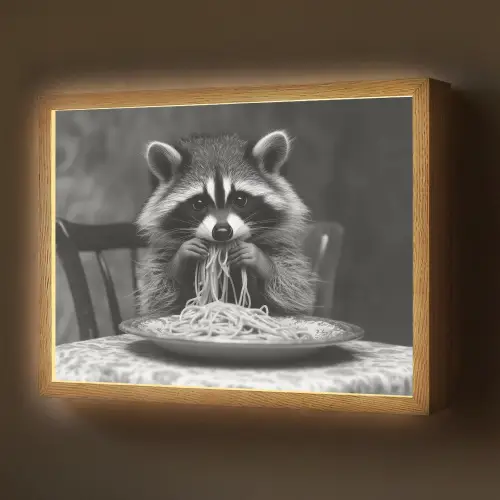 Wasbeer - Cute - Pasta - Tafelkleed - Zwart - Wit Light Box met batterij (Wandlamp) middel -z3d_website