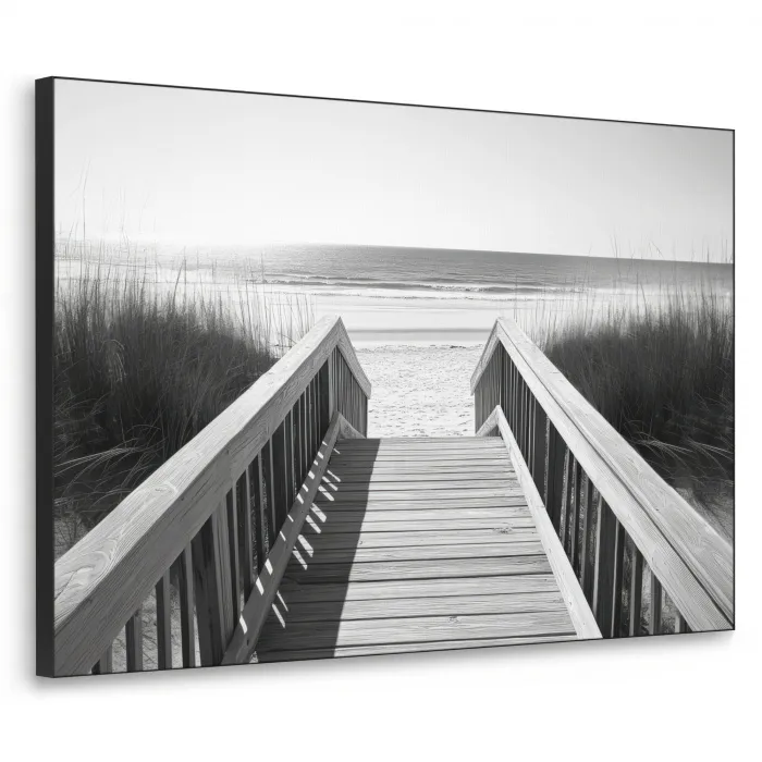 Loopbrug - Hout - Strand - Zee Textielframe zwart klein -3d