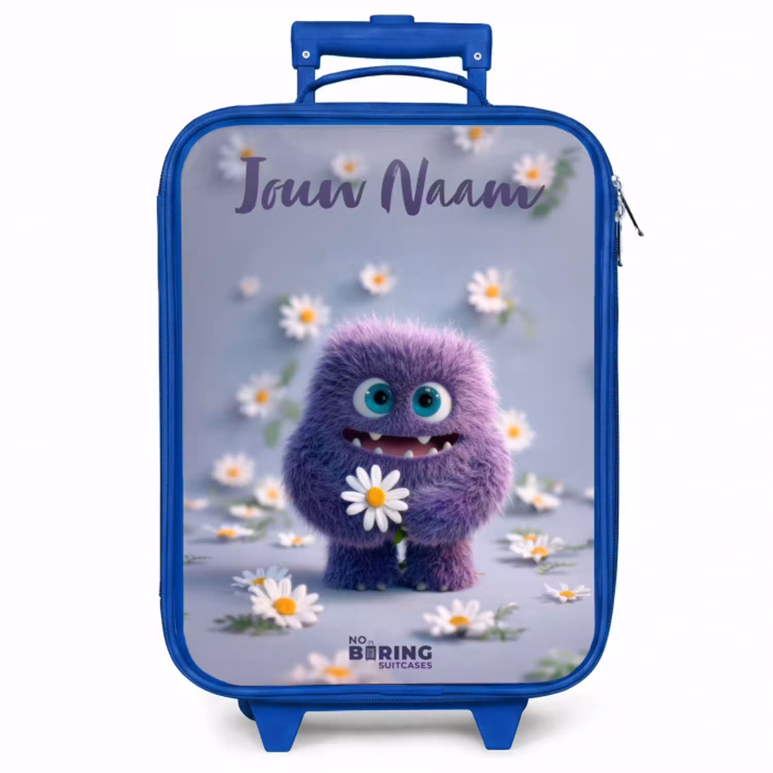 Paars Pluizig Vriendje met Madelief Kinderkoffer - Blauw klein -zzz_website3d