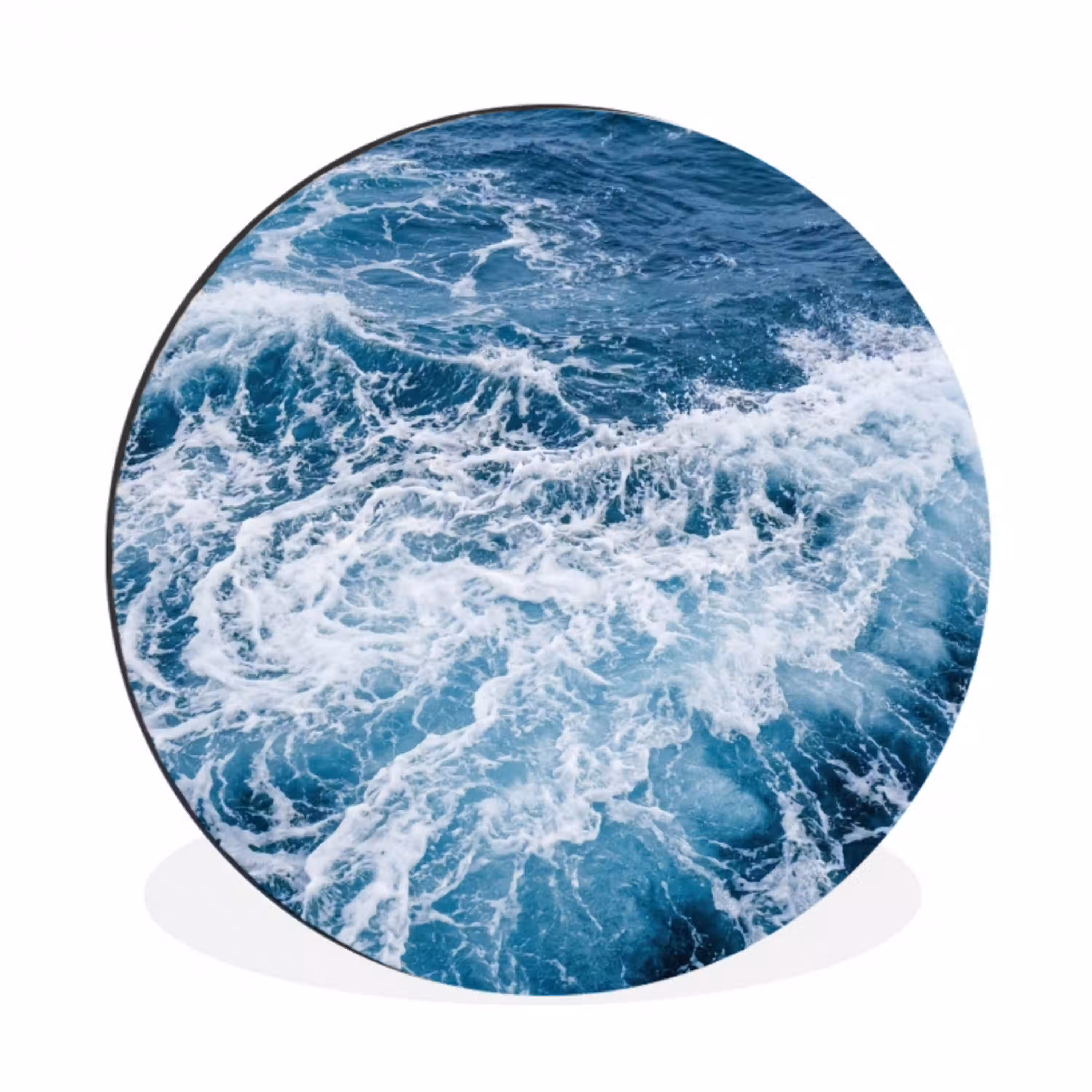 Golven - Oceaan - Blauw Wandcirkel aluminium klein -3d