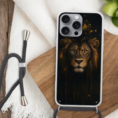 Leeuw - Goud - Druppels Hoesje iPhone 16 Pro Max met koord klein -sfeer4