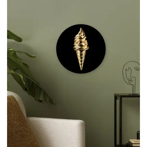 Ijs - Goud - Zwart - Eten Wandcirkel kunststof plaat 5mm dik klein -sfeer3