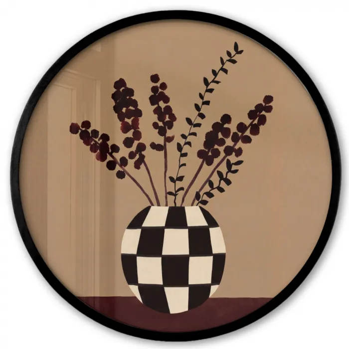 Minimalistisch - Vaas - Bloemen - Bruin Fotolijst rond zonder passe partout klein -3d