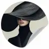 Zwart - Vrouw - Hoed Wandcirkel behangsticker klein -3d