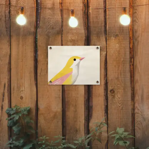 Vogel - Minimalistisch - Geel tuinposter los doek klein -sfeer1