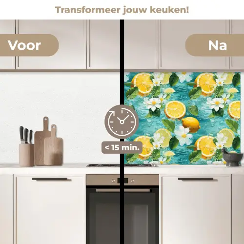 Citroen - Bloemen - Bruisend - Water keuken achterwand 2 middel 871 -voor-na2_NL