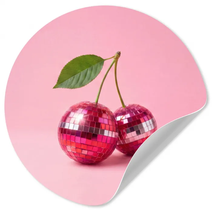 Disco - Kersen - Roze Wandcirkel behangsticker klein -3d