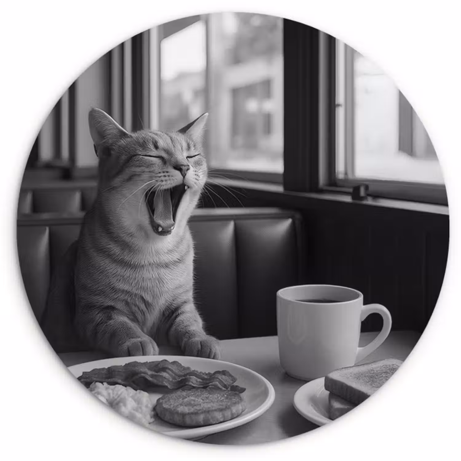 Muurcirkel glas - Kat - Koffie - Brood - Zwart