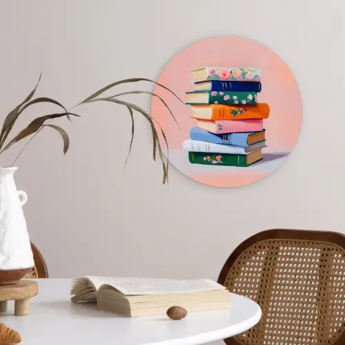 Boeken - Stapel - Kleurrijk Wandcirkel plexiglas klein -sfeer4