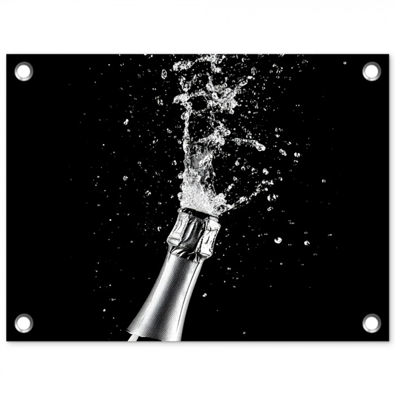 Champagne - Zwart - Spetters - Popping tuinposter los doek klein -3d