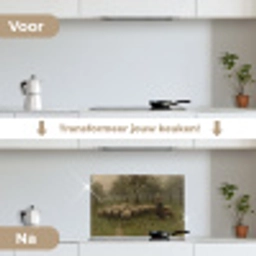 Herderin met kudde schapen - Schilderij van Anton Mauve keuken achterwand spatscherm klein -voor_na_NL