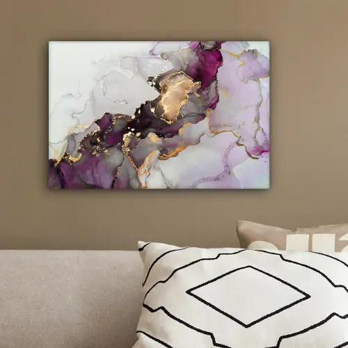 Marmer - Abstract - Goud - Paars canvas 2cm klein -sfeer3