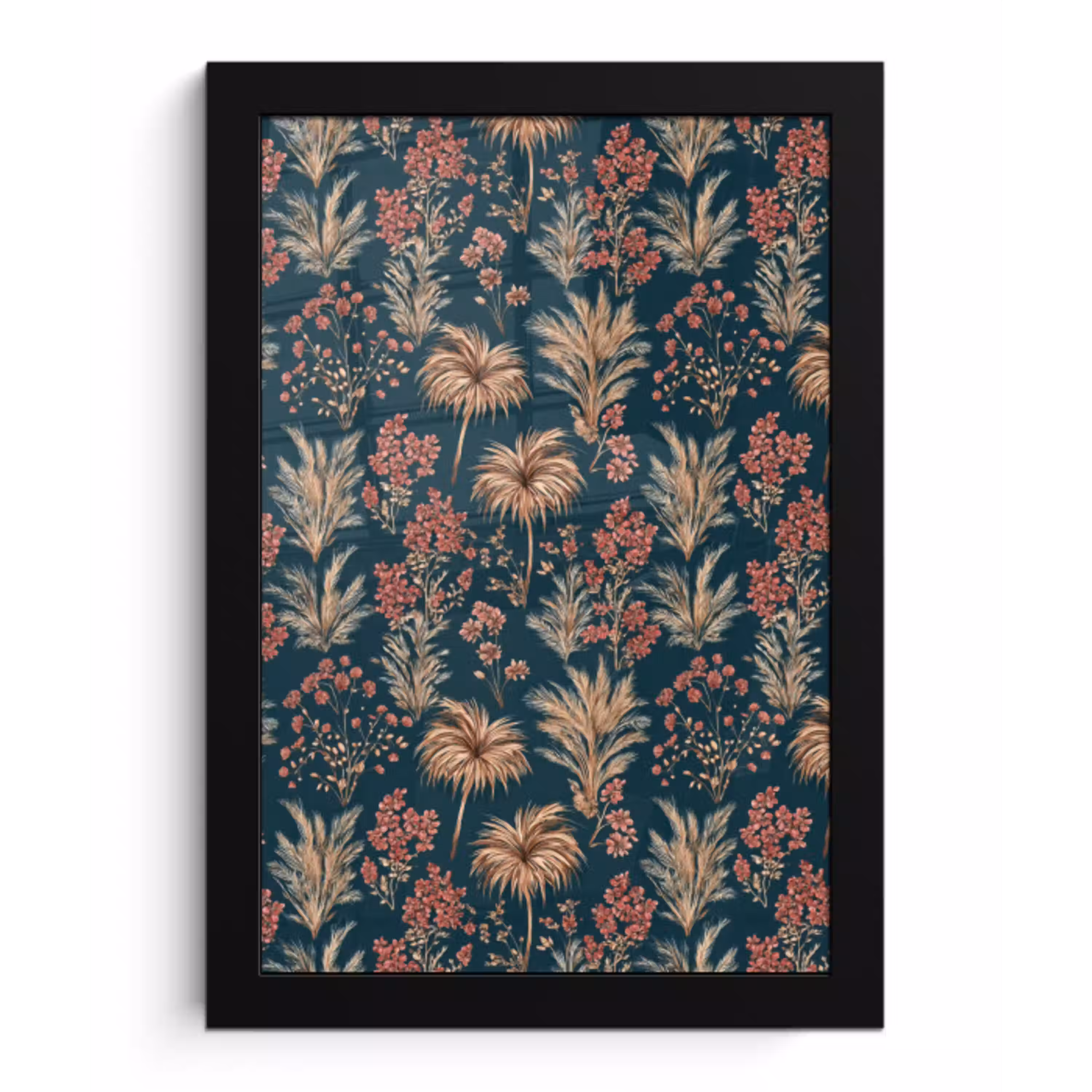 Botanisch - Patroon - Blauw fotolijst zwart zonder passe partout klein 224 -3d