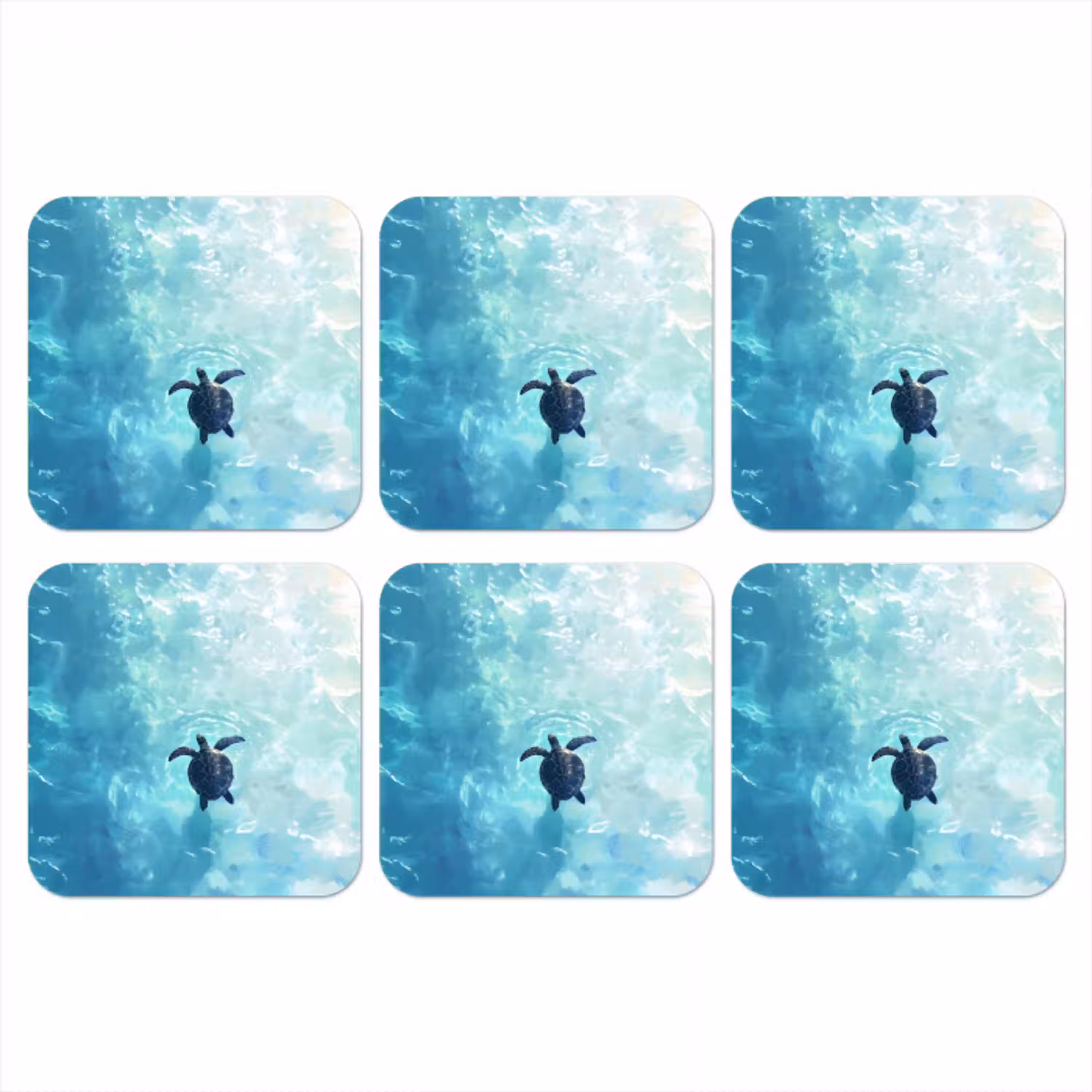 Schildpad - Zee - Blauw - Schittering onderzetter kurk middel -3d