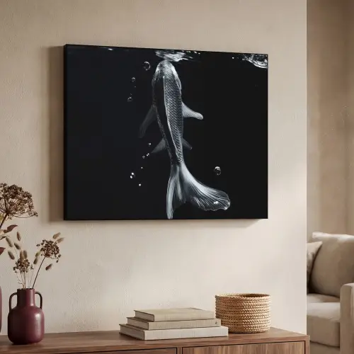 Koi - Vissen - Water - Zwart Textielframe zwart klein -sfeer3