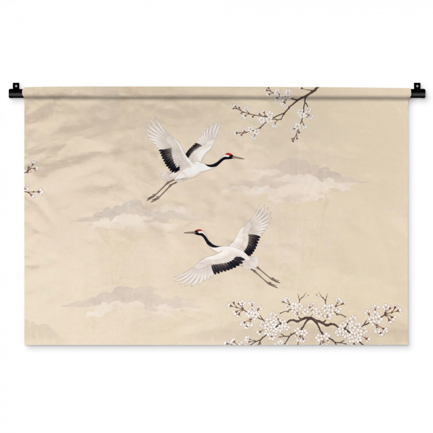 Kraanvogels - Bloesem - Beige Wandkleed katoen middel -zz3d
