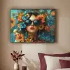 Vrouw - Bloemen - Oranje - Blauw - Modern Textielframe zwart klein -sfeer1