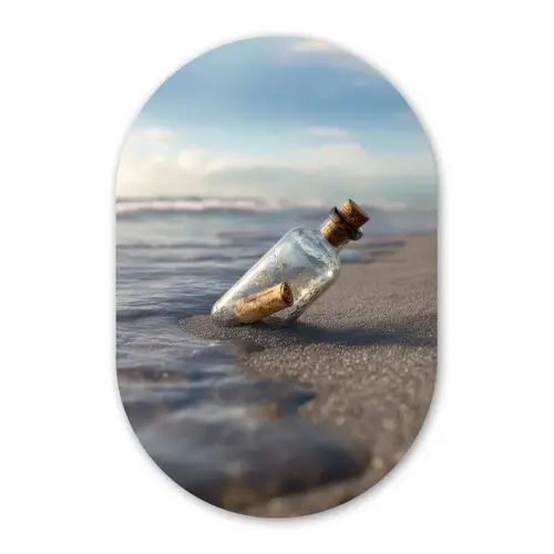Glazenfles - Post - Zee - Zand Wandcirkel Ovaal Glas middel -3d