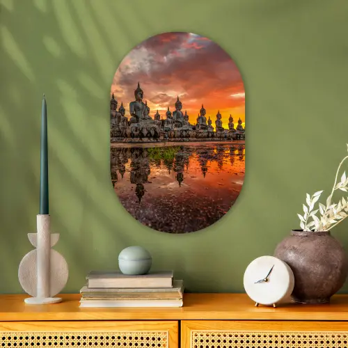 Boeddha beelden - Zonsondergang - Water - Boeddhisme Wandcirkel Ovaal Forex klein -sfeer2