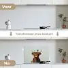 Schotse Hooglander - Bruin - Hoorns - Kokskleding keuken achterwand spatscherm klein -voor_na_NL