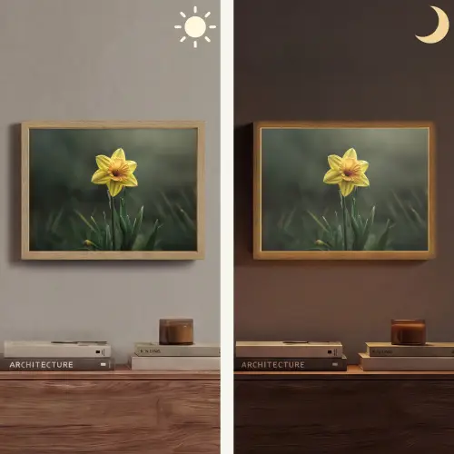 Bloem - Narcis - Gras - Geel Light Box met batterij (Wandlamp) middel -sfeer3