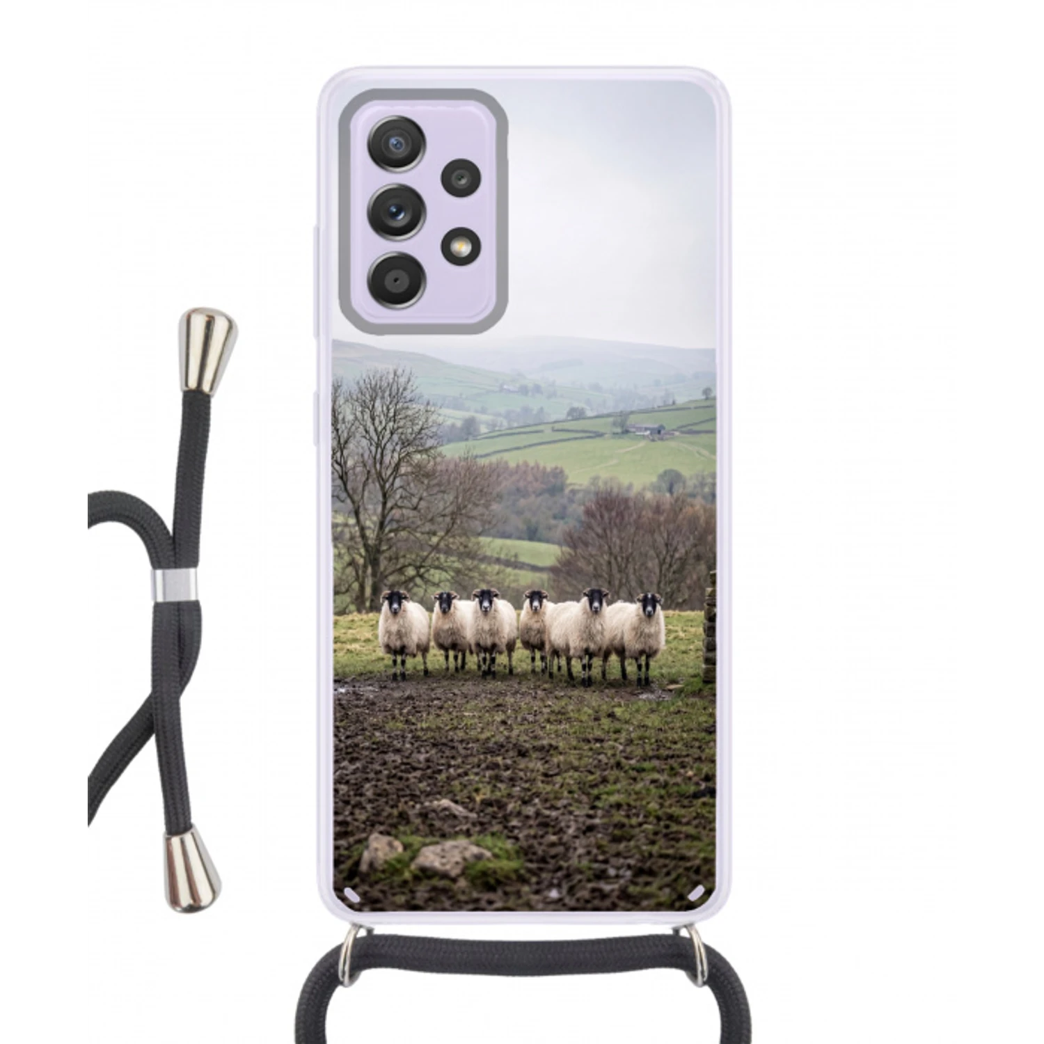 Schapen - Rij - Weide - Dieren - Platteland Hoesje Samsung Galaxy A52 5G met koord klein -3d