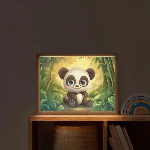 Panda - Cartoon - Bamboebos - Zwart Light Box met batterij (Wandlamp kind) middel -sfeer1_kind