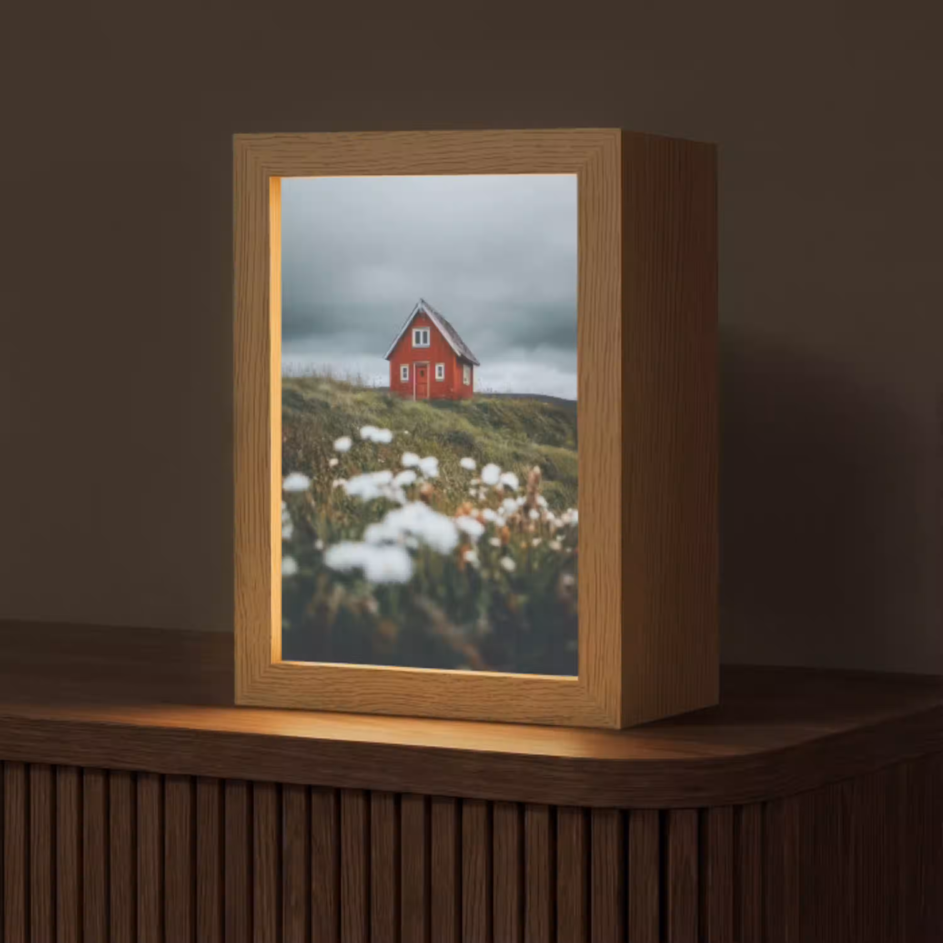 Heuvel - Huisje - Bloemen - Wit Light Box met kabel (Tafellamp) klein -z3d_website