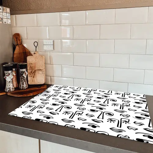Gezicht - Zwart - Lijnen - Artistiek Inductie beschermer vinyl 3mm klein 276 -sfeer3