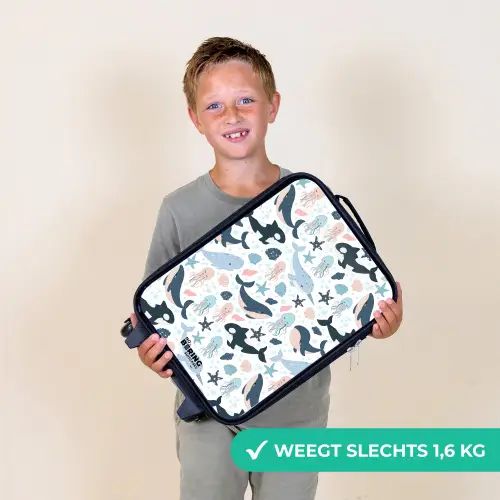 Zeedierenpatroon met walvissen, kwallen en orka's Kinderkoffer - Zwart klein -sfeer4_NL