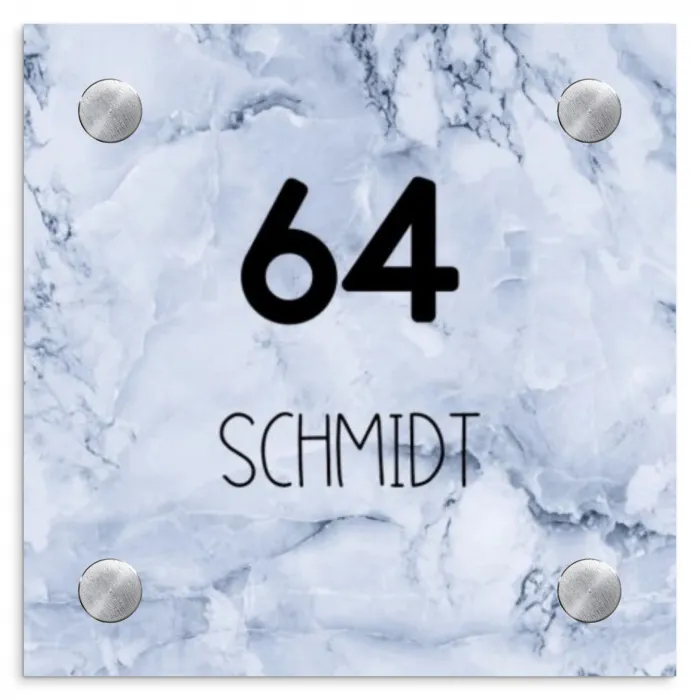 Blauw marmer - Modern Naambord Vierkant klein -3d