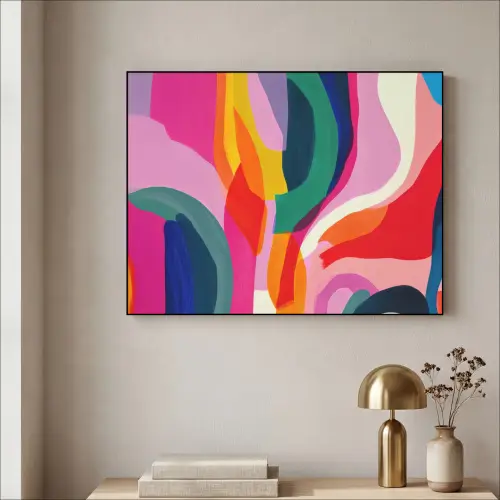 Vormen - Golvend - Abstract - Felroze Textielframe - compleet frame klein -sfeer2
