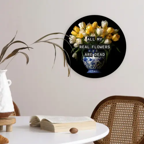 Quotes - Bloem - Tulp - Geel Wandcirkel plexiglas klein -sfeer4