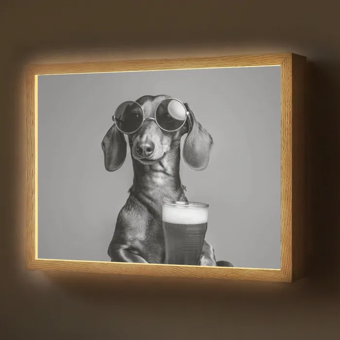 Teckel - Bier - Glas - Bril Light Box met batterij (Wandlamp) middel -z3d_website