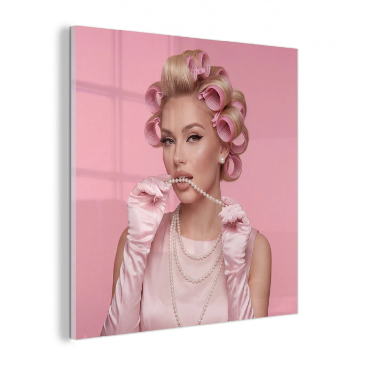 Vrouw - Roze - Parelketting - Krulspelden plexiglas 5mm klein -z3d