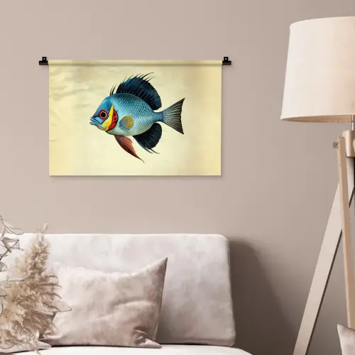 Blauw - Kieuwen - Vis - Illustratie Wandkleed katoen klein -sfeer4