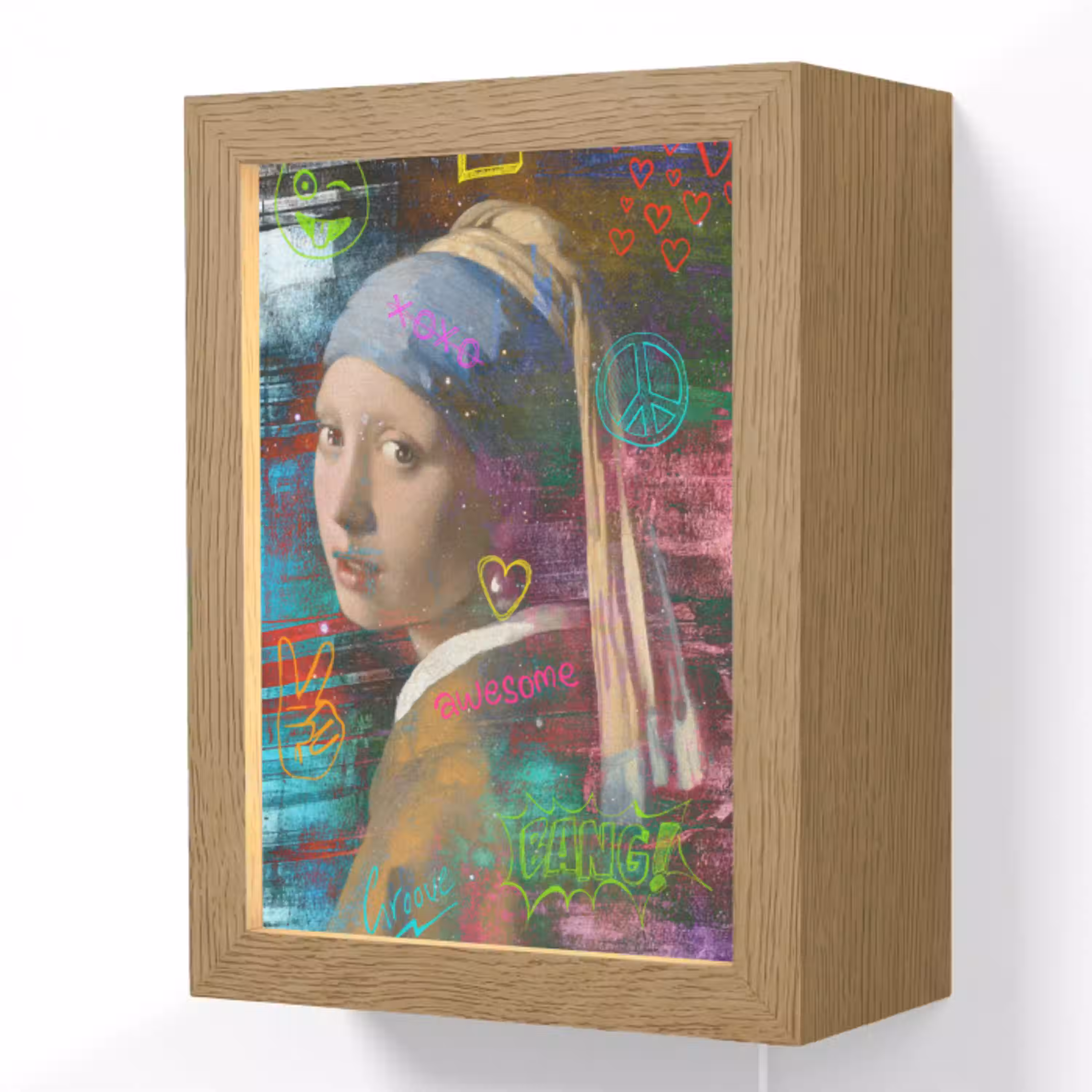 Meisje met de parel - Johannes Vermeer - Neon Light Box met kabel (Wandlamp) klein -3d