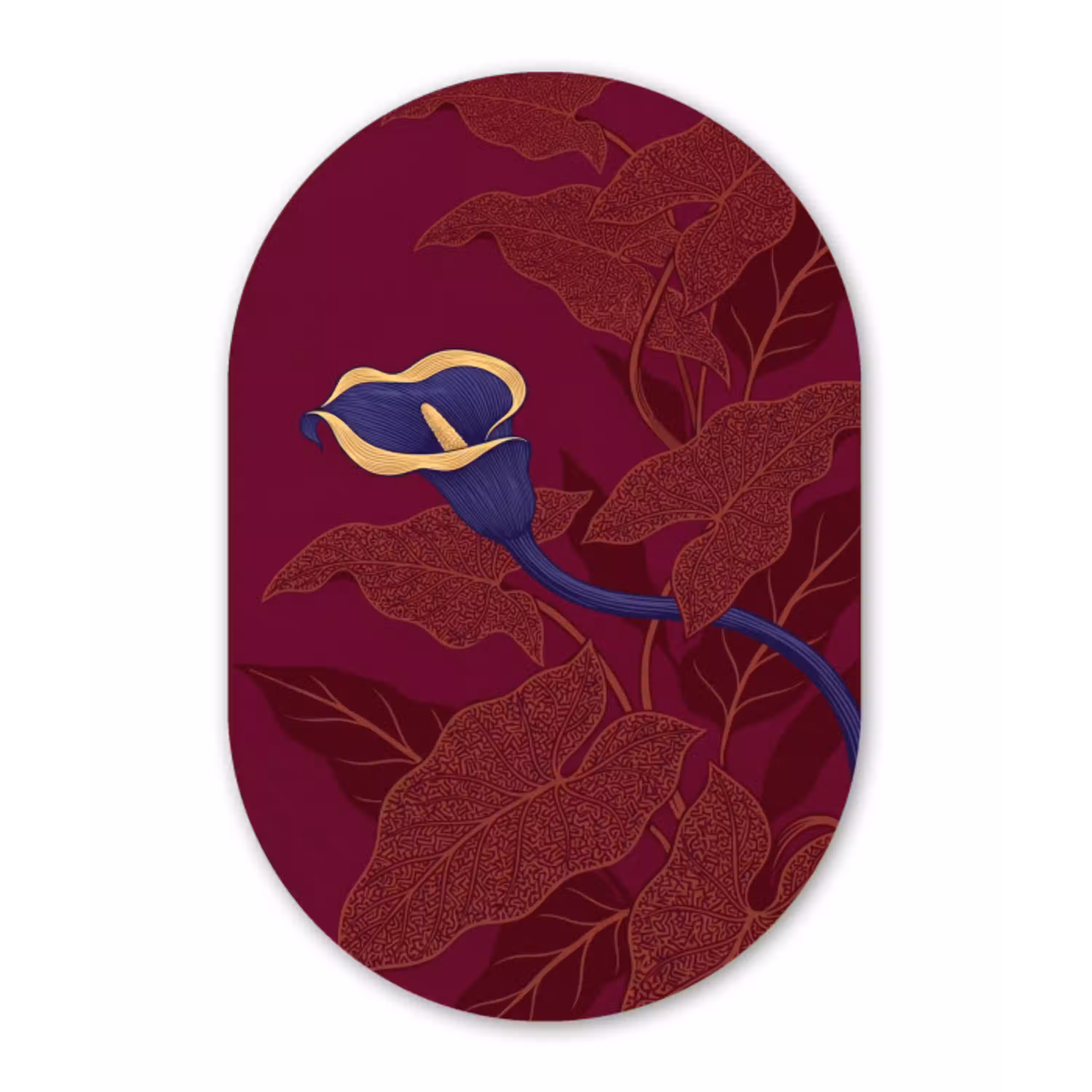 Bloemen - Modern - Paars Wandcirkel Ovaal Glas middel -3d