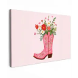Cowboylaarzen - Roze - Boeket - Bloemen Tuinposter op houten frame 2 cm dik klein -3d