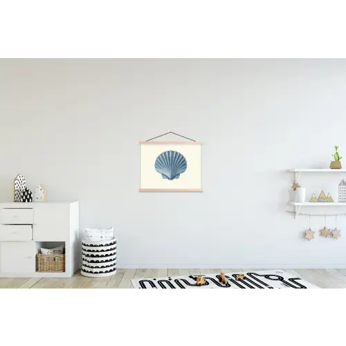 Ribbels - Blauw - Schelp textielposter latten blank klein -kinderkamer