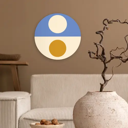 Cirkels - Symmetrisch - Wit - Blauw- Geel Wandcirkel kunststof plaat 5mm dik klein -sfeer1
